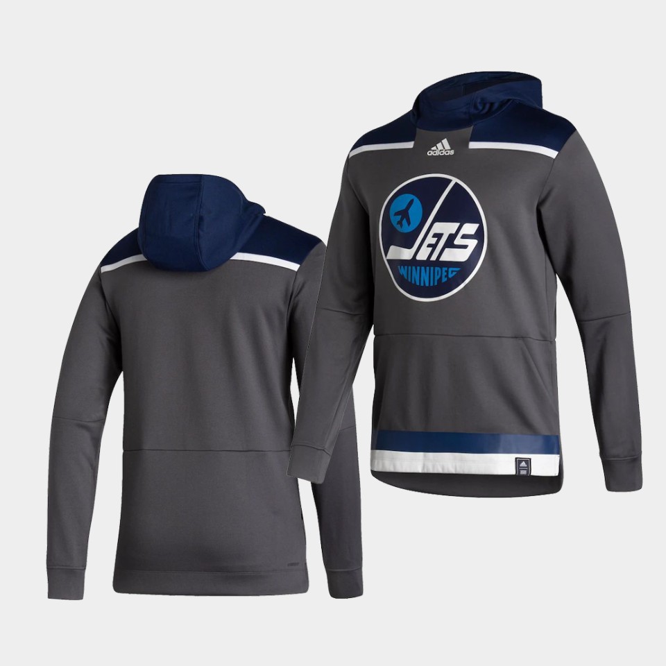 Men Winnipeg Jets Blank Grey NHL 2021 Adidas Pullover Hoodie Jersey->winnipeg jets->NHL Jersey